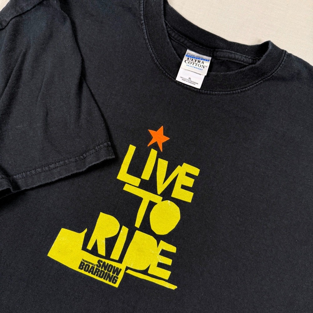 VTG Y2k Transworld Snowboarding Live To Ride Graphic T Shirt Men XL Black Gildan